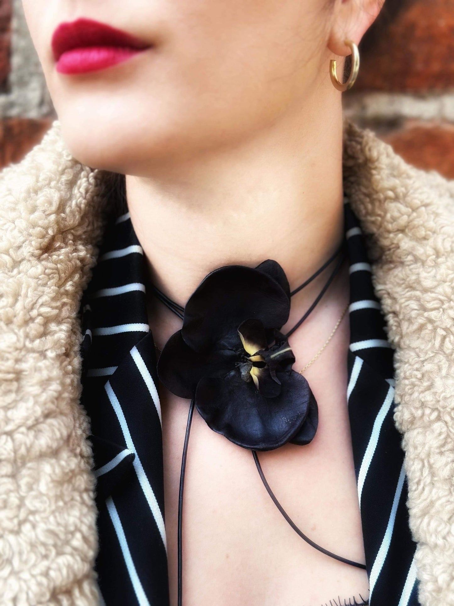 Black Orchid Choker with leather string