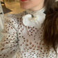 Snow white glitter Orchid Choker with pink leather string  (XL)