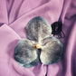 Indigo Orchid Choker with black leather string and ivory pearl (XL)